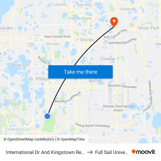 International Dr And Kingstown Reef Blvd to Full Sail University map