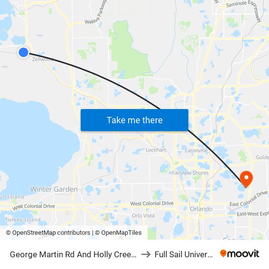 George Martin Rd And Holly Creek Rd to Full Sail University map