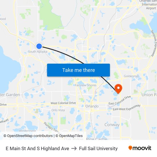 E Main St And S Highland Ave to Full Sail University map