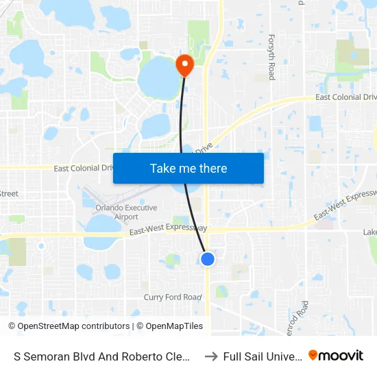 S Semoran Blvd And Roberto Clemente Rd to Full Sail University map
