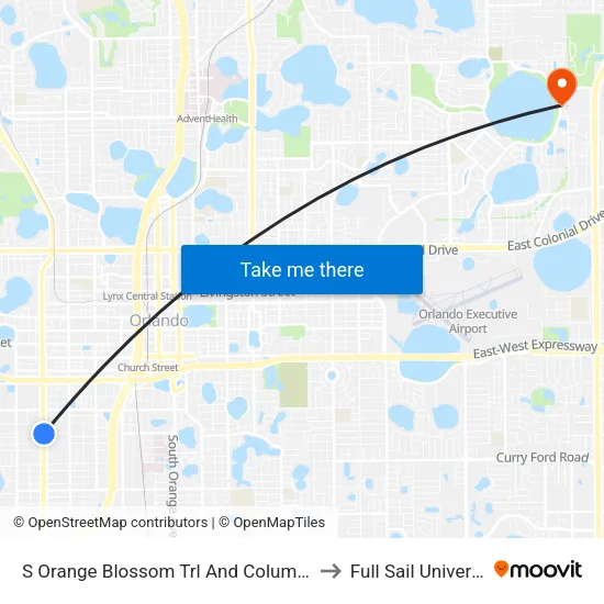 S Orange Blossom Trl & Columbia St to Full Sail University map