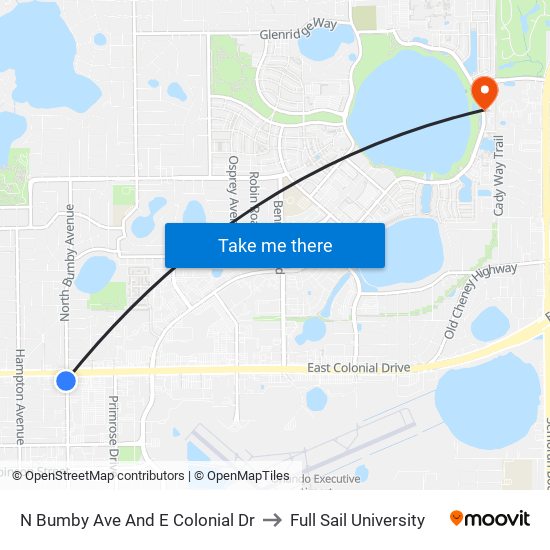 N Bumby Ave And E Colonial Dr to Full Sail University map