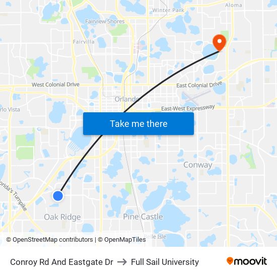 Conroy Rd And Eastgate Dr to Full Sail University map