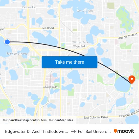 Edgewater Dr And Thistledown Dr to Full Sail University map