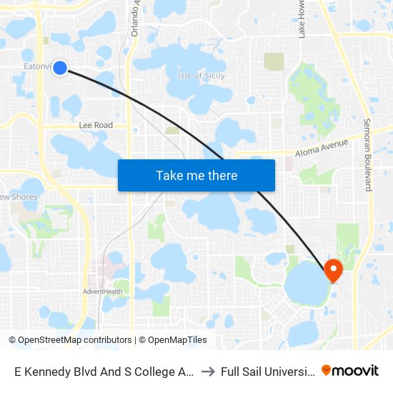 E Kennedy Blvd And S College Ave to Full Sail University map