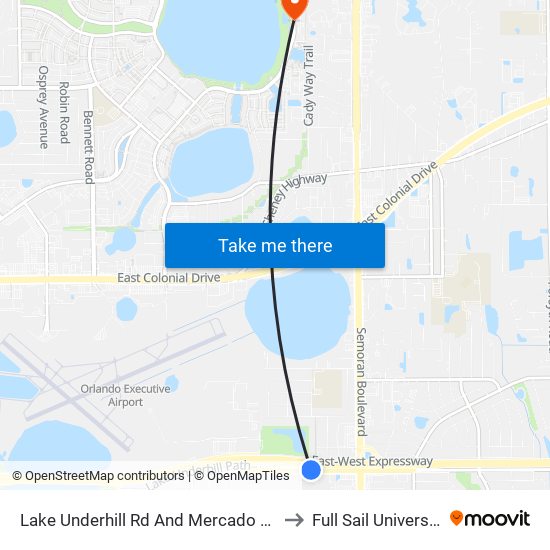 Lake Underhill Rd And Mercado Ave to Full Sail University map