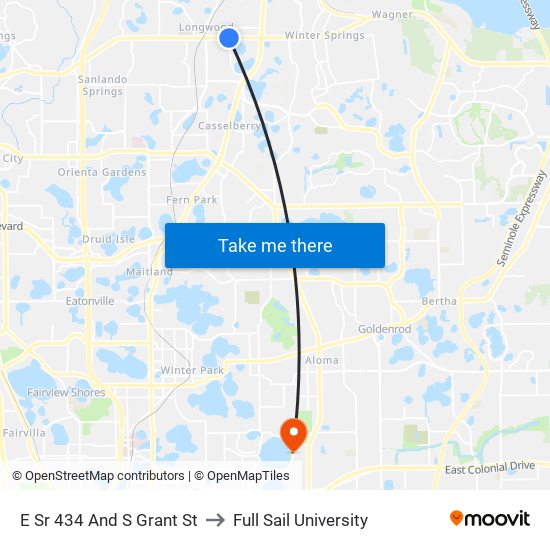 E Sr 434 And S Grant St to Full Sail University map