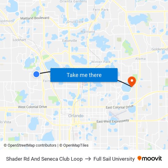 Shader Rd And Seneca Club Loop to Full Sail University map