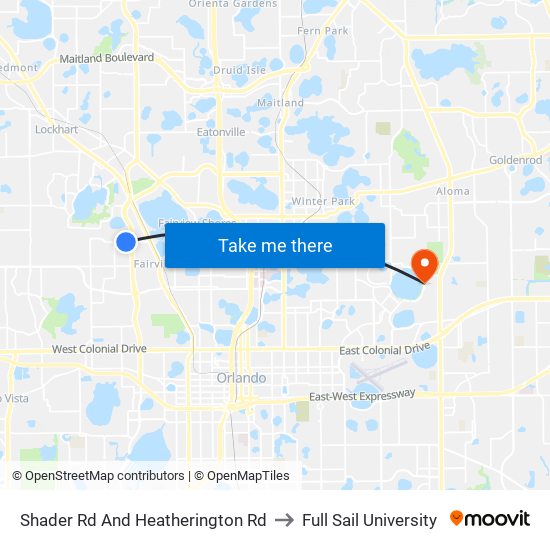 Shader Rd And Heatherington Rd to Full Sail University map