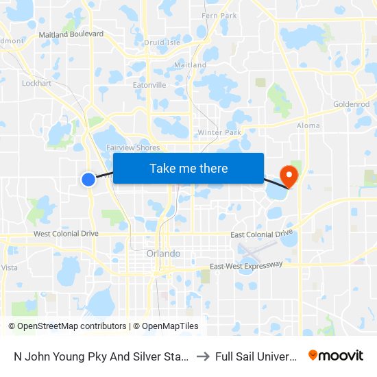 N John Young Pky And Silver Star Rd to Full Sail University map