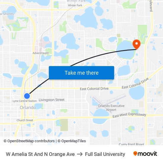 W Amelia St And N Orange Ave to Full Sail University map