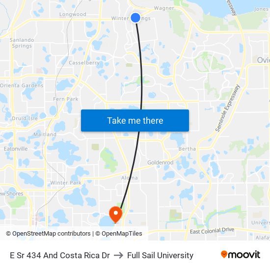 E Sr 434 And Costa Rica Dr to Full Sail University map