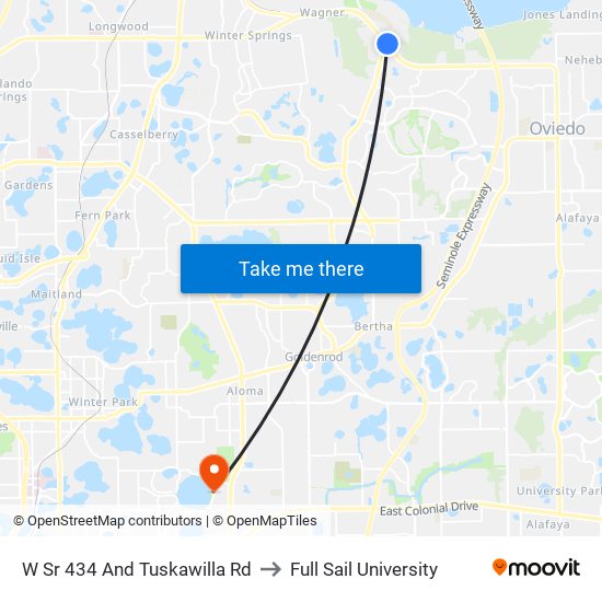 W Sr 434 And Tuskawilla Rd to Full Sail University map