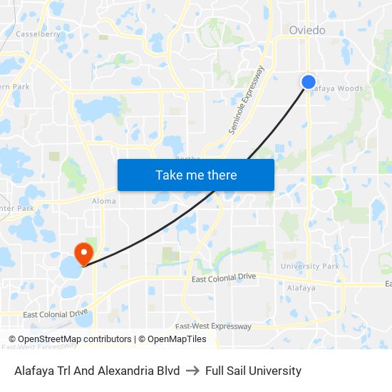 Alafaya Trl And Alexandria Blvd to Full Sail University map