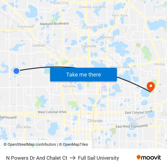 N Powers Dr And Chalet Ct to Full Sail University map