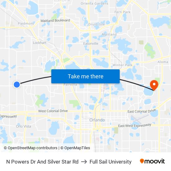 N Powers Dr And Silver Star Rd to Full Sail University map