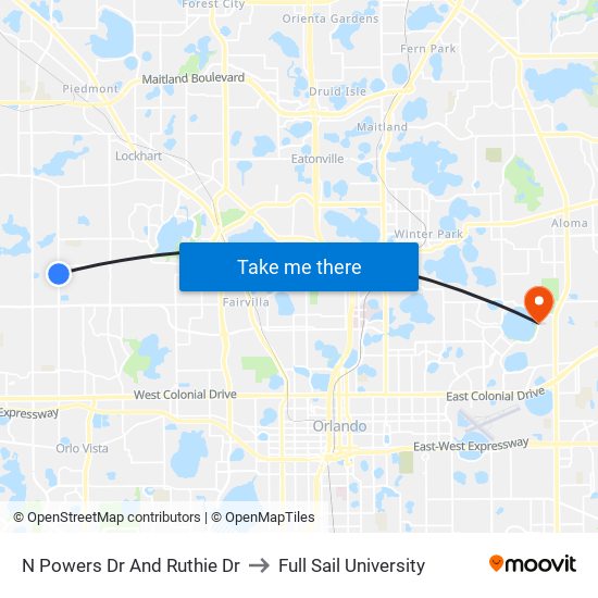 N Powers Dr And Ruthie Dr to Full Sail University map