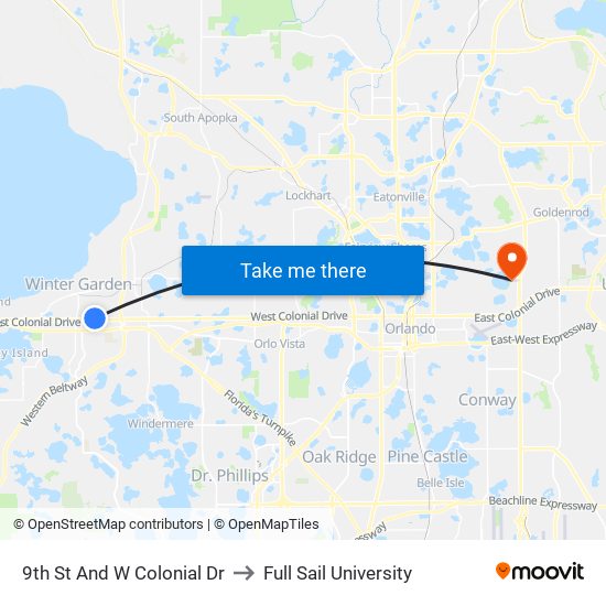 9th  St And W Colonial  Dr to Full Sail University map