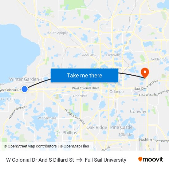 W Colonial Dr And S Dillard St to Full Sail University map