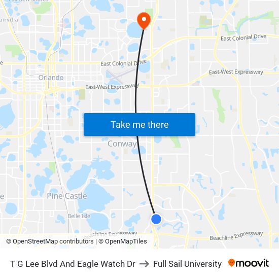 T G Lee Blvd And Eagle Watch Dr to Full Sail University map