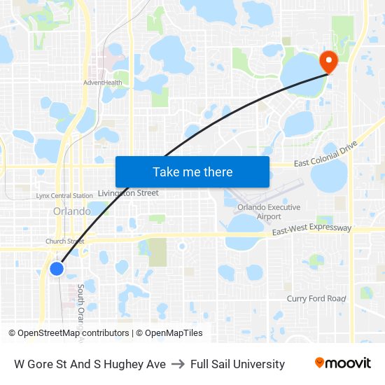 W Gore St And S Hughey Ave to Full Sail University map