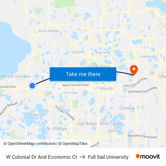 W Colonial Dr And Economic Ct to Full Sail University map