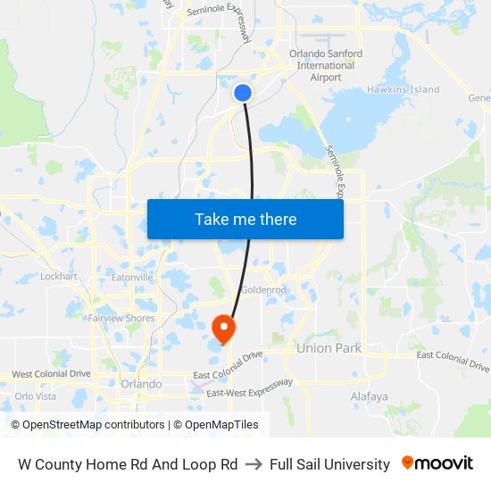 W County Home Rd And Loop Rd to Full Sail University map