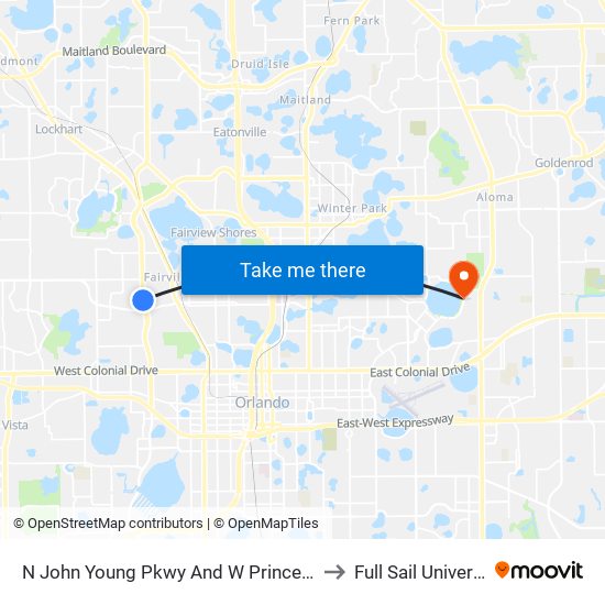 N John Young Pkwy And W Princeton St to Full Sail University map