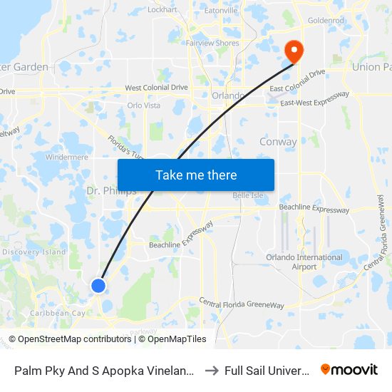 Palm Pky And S Apopka Vineland Rd to Full Sail University map