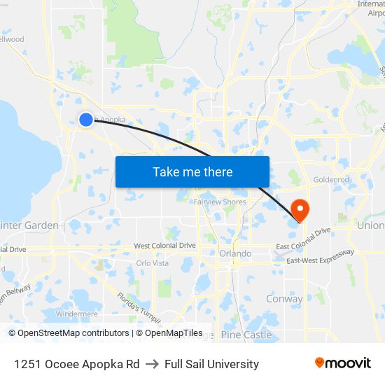 1251 Ocoee Apopka Rd to Full Sail University map