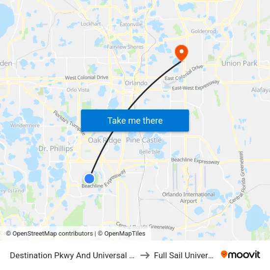 Destination Pkwy And Universal Blvd to Full Sail University map