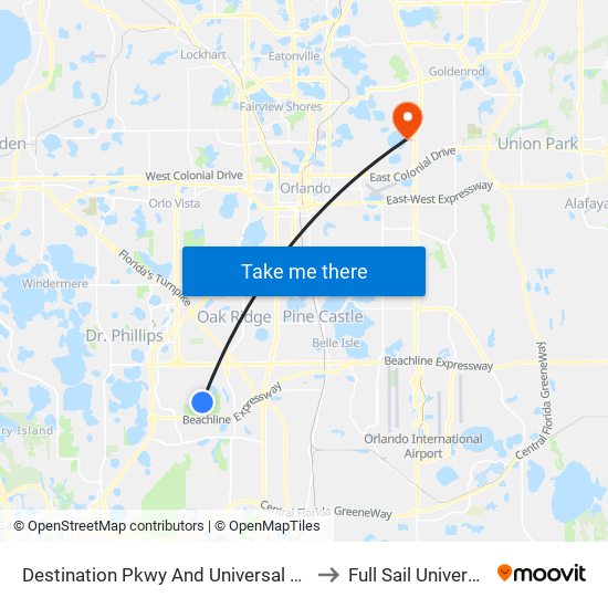 Destination Pkwy And Universal Blvd to Full Sail University map