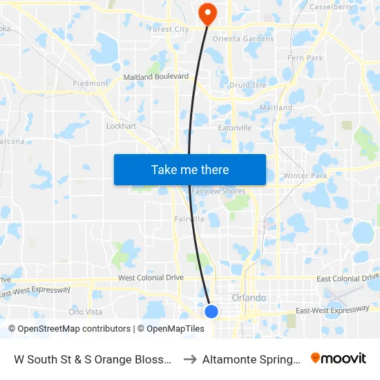 W South St & S Orange Blossom Trl to Altamonte Springs, FL map