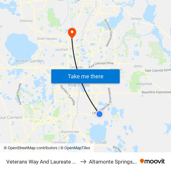 Veterans Way And Laureate Blvd to Altamonte Springs, FL map