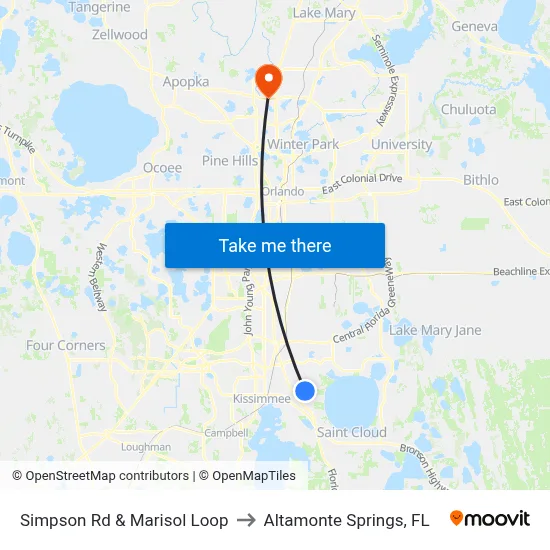 Simpson Rd & Marisol Loop to Altamonte Springs, FL map