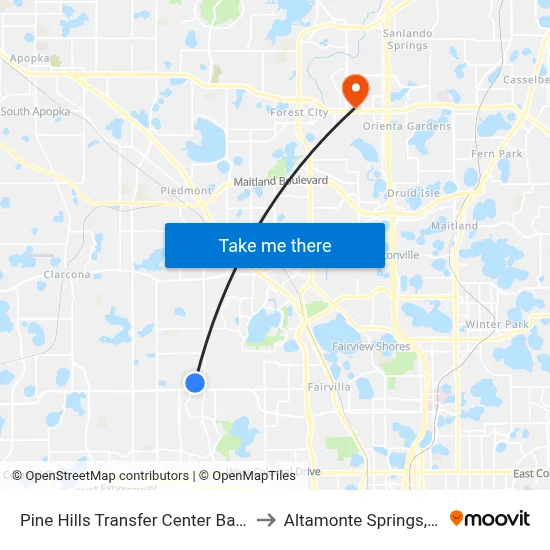 Pine Hills Transfer Center Bay-H to Altamonte Springs, FL map