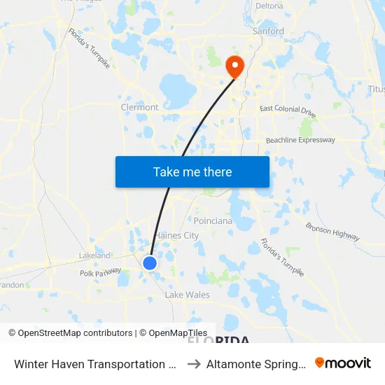 Winter Haven Transportation Center to Altamonte Springs, FL map