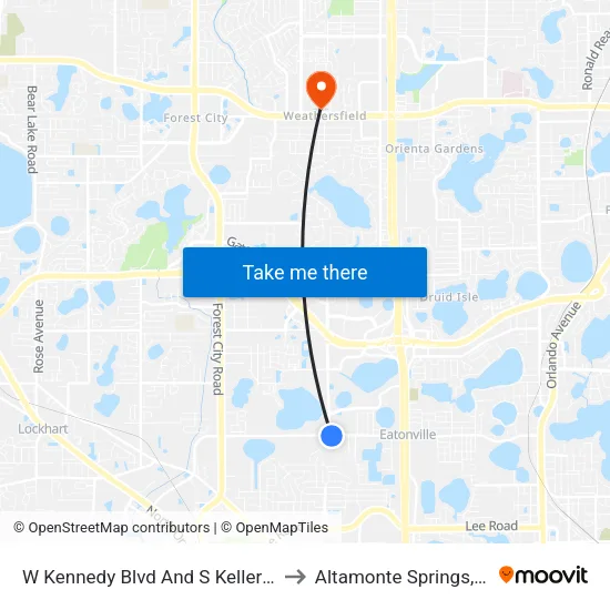 W Kennedy Blvd And S Keller Rd to Altamonte Springs, FL map
