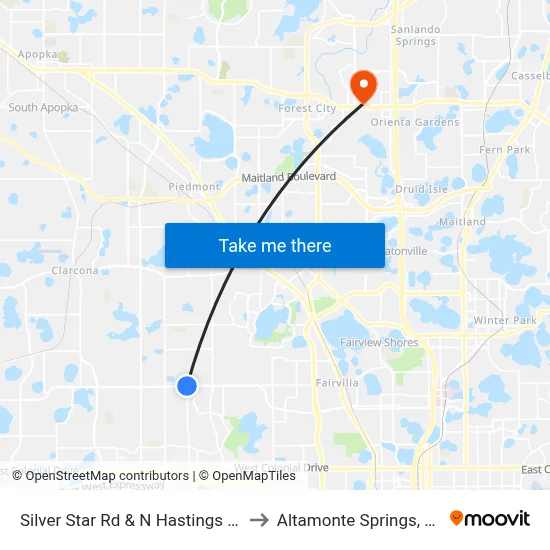 Silver Star Rd & N Hastings St to Altamonte Springs, FL map