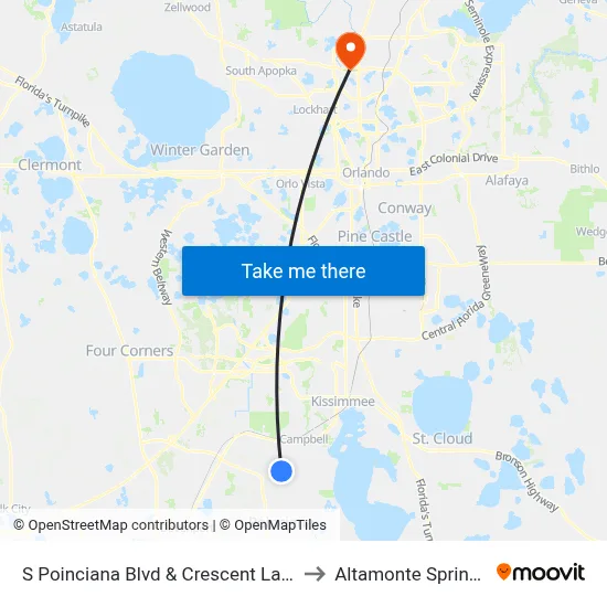 S Poinciana Blvd & Crescent Lakes Way to Altamonte Springs, FL map
