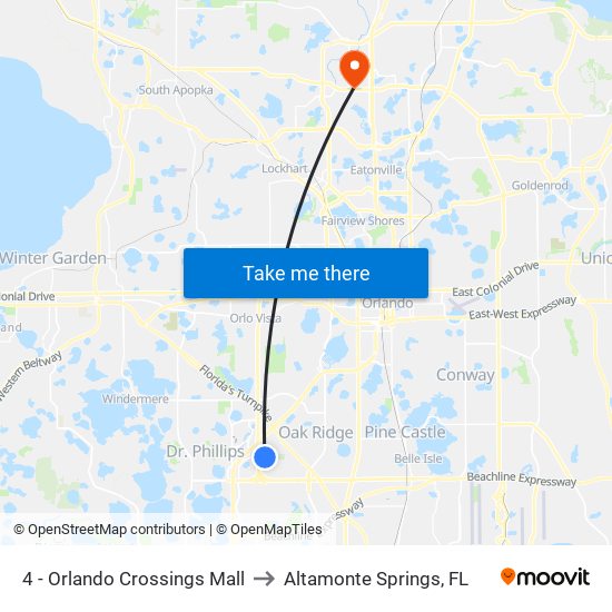 4 - Orlando Crossings Mall to Altamonte Springs, FL map