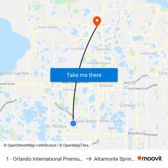 1 - Orlando International Premium Outlets to Altamonte Springs, FL map