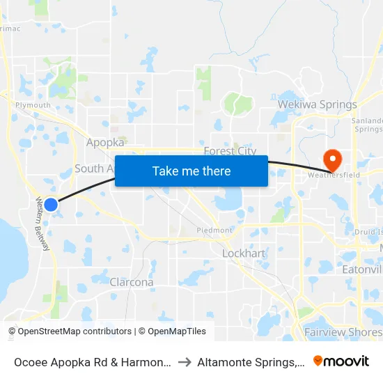 Ocoee Apopka Rd & Harmon Rd to Altamonte Springs, FL map