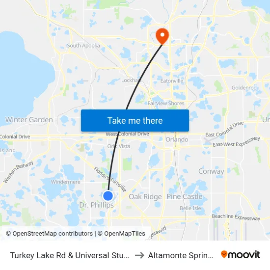 Turkey Lake Rd & Universal Studios Plz to Altamonte Springs, FL map