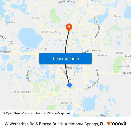 W Wetherbee Rd & Braxed Dr to Altamonte Springs, FL map