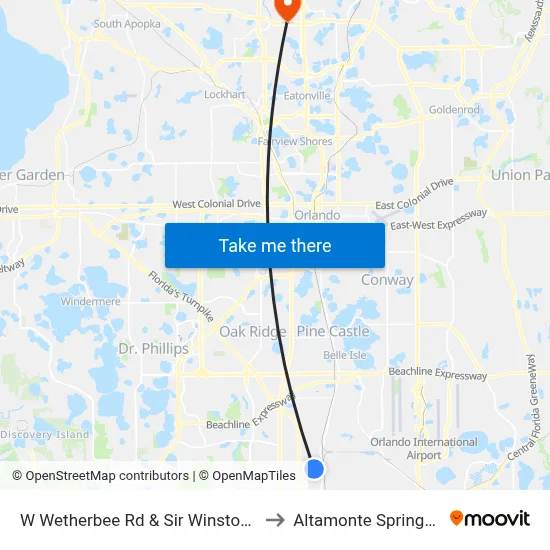 W Wetherbee Rd & Sir Winston Way to Altamonte Springs, FL map
