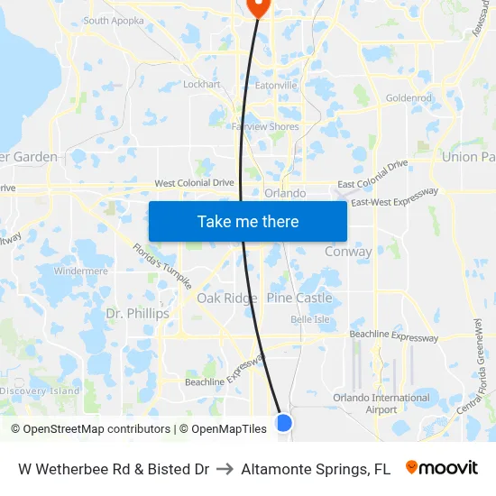 W Wetherbee Rd & Bisted Dr to Altamonte Springs, FL map