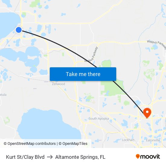 Kurt St/Clay Blvd to Altamonte Springs, FL map