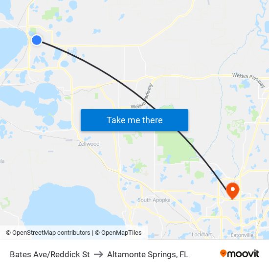 Bates Ave/Reddick St to Altamonte Springs, FL map