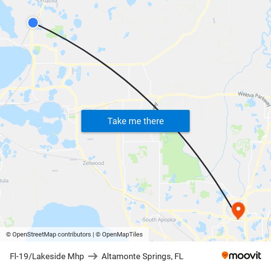 Fl-19/Lakeside Mhp to Altamonte Springs, FL map